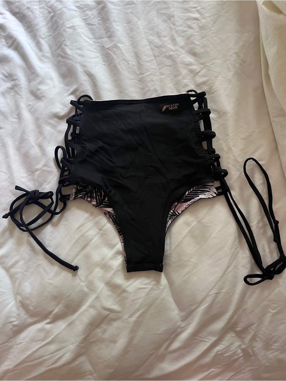 Savage X Fenty Black High-Waist Side-Lace Bikini Bottom